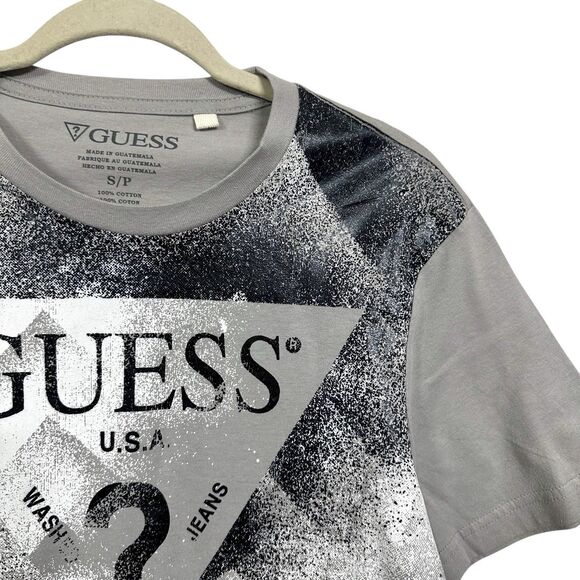 Guess Los Angeles Men Sz S Gray Paint Splatter Big Logo Graphic T-Shirt Cotton - Picture 4 of 6
